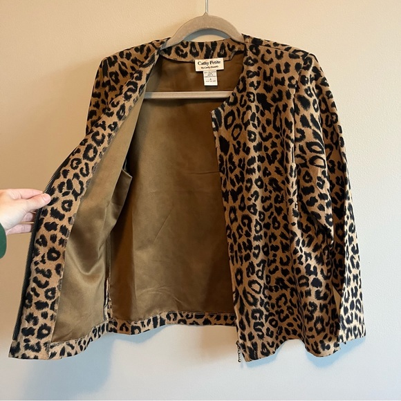 vintage leopard print zip up jacket blazer with padded sleeves - Picture 6 of 12